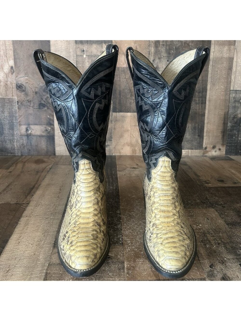 Cowtown Vintage Snakeskin Round Toe Western Cowboy Boots Mens 9 D